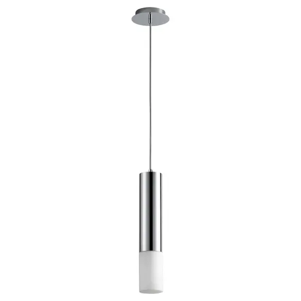 The OPUS pendant balances minimalist geometry with elegant finishes, featuring a luminous white opal glass diffuser that casts a warm, dimmable glow. Its clean cylindrical form and polished chrome finish make it versatile for solo or clustered installations.