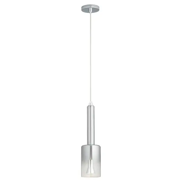 The Spindle Small Ombre pendant combines sculptural glass with polished chrome for a refined industrial aesthetic. Its dimmable 2700K LED provides warm ambient lighting, while the 10' braided cord enables custom drops and multi-point installations. - alternate view