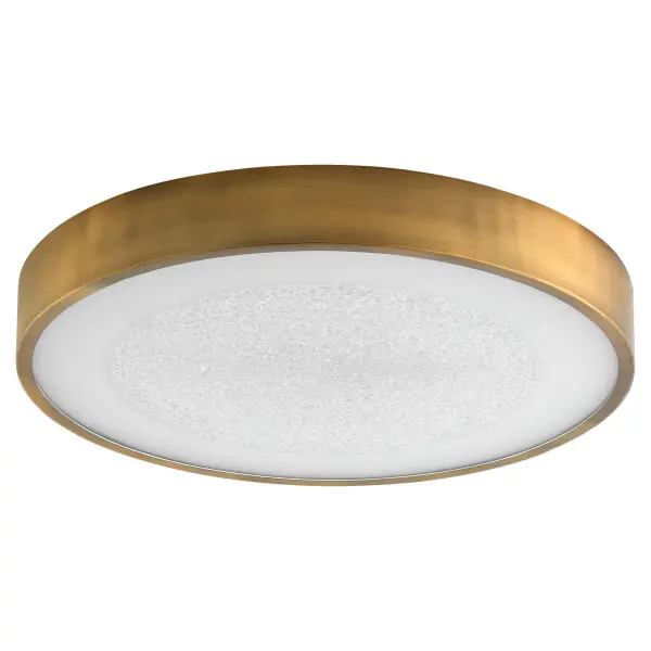 The Floe 24" ceiling mount delivers sophisticated contemporary style with practical 5CCT LED technology. Its pebbled glass lens creates beautiful light diffusion while the brushed brass frame adds warmth and elegance to any space.