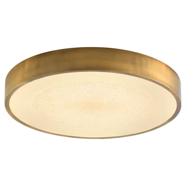 The Floe 24" ceiling mount delivers sophisticated contemporary style with practical 5CCT LED technology. Its pebbled glass lens creates beautiful light diffusion while the brushed brass frame adds warmth and elegance to any space. - alternate view
