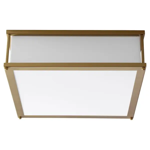 The Modulo ceiling mount combines sleek architectural geometry with warm aged brass finish and soft diffused lighting. High-CRI LED arrays deliver dimmable, energy-efficient illumination perfect for contemporary interiors.