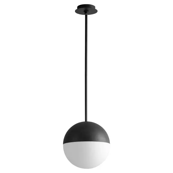 The Mondo 12" pendant delivers refined minimalist design with a perfectly rounded matte opal glass diffuser and matte black metal cap. Its warm LED illumination and clean geometric form make it ideal for modern dining spaces and kitchen islands.