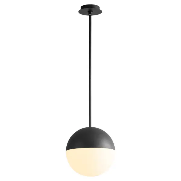 The Mondo 12" pendant delivers refined minimalist design with a perfectly rounded matte opal glass diffuser and matte black metal cap. Its 2700K warm LED creates sophisticated ambient lighting ideal for modern dining spaces and kitchen islands. - alternate view