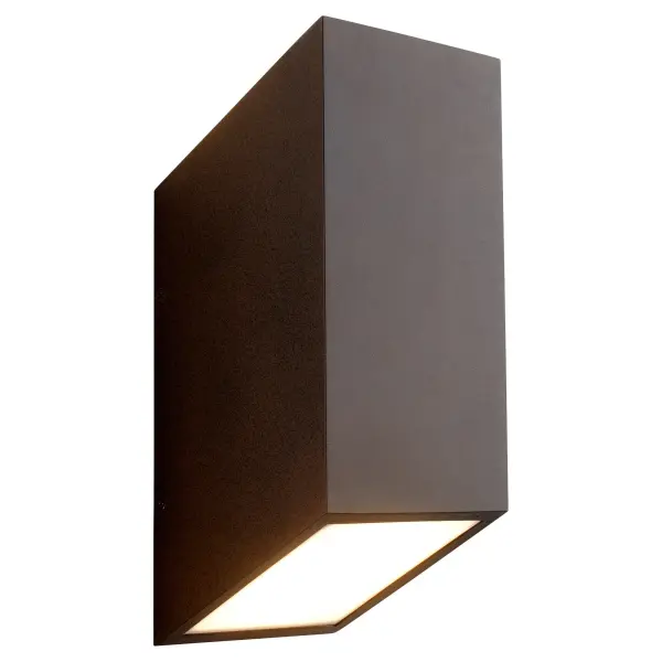The UNO Large wall sconce combines clean-lined modern design with practical wet-rated performance. Its angled architectural profile delivers warm ambient lighting while adding sophisticated character to exterior spaces. - alternate view