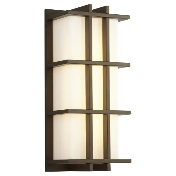 The Telshor Small wall sconce delivers striking modern architecture with vertical fins and warm LED illumination. Wet-rated and dimmable, it combines durability with sophisticated style for outdoor spaces. - alternate view