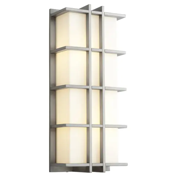 The Telshor Large wall sconce delivers striking modern geometry with vertical fins and warm LED illumination through a matte white diffuser. Wet-rated and dimmable, it's built to withstand outdoor elements while making a bold architectural statement. - alternate view