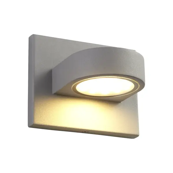 The Eris Small wall sconce delivers distinctive triangular illumination through its frosted glass diffuser, casting light both upward and downward. Its geometric contemporary design and indoor-outdoor versatility make it ideal for modern spaces. - alternate view