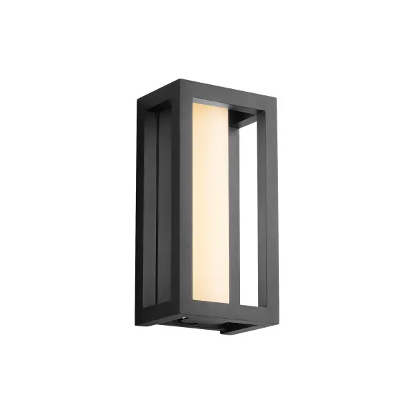 The Aperto Small Lantern combines striking black framing with a soft etched diffuser for elegant outdoor illumination. Features dimmable 3000K LED for warm ambiance and modern aesthetic appeal. - alternate view