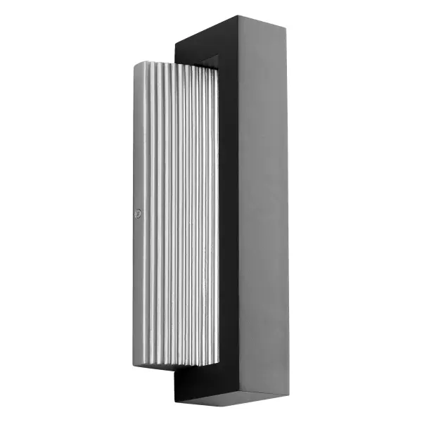 The Verve 14" Wall Sconce delivers striking modern design with its ribbed diffuser and two-tone black and brushed aluminum finish. Wet-rated and dimmable LED technology make it ideal for both outdoor facades and contemporary interiors.