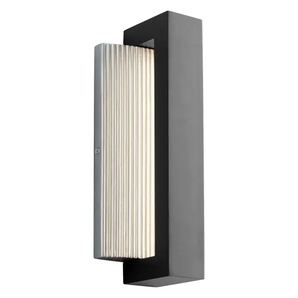 The Verve 14" Wall Sconce delivers striking modern design with its ribbed diffuser and two-tone black and brushed aluminum finish. Wet-rated and dimmable LED technology make it ideal for both outdoor facades and contemporary interiors. - alternate view