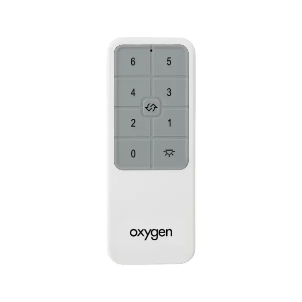 The Oxygen Handheld Remote delivers effortless ceiling fan control with power, lighting, and timing functions in a sleek, minimalist design. Perfect for modern homes seeking simple, wireless fan operation.
