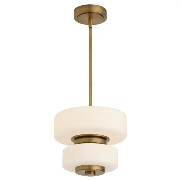 The Favo pendant masterfully blends Japanese architectural influence with Art Deco glamour. Its 12-inch scale and brushed brass finish create a refined focal point, while integrated LEDs with 5CCT technology offer versatile lighting control. - alternate view