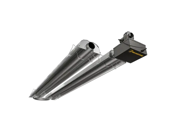 Big Ass Fans Infrared Heater delivers targeted, energy-efficient heating by warming objects directly rather than air. Ideal for warehouses, auto bays, and outdoor patios with 80-200 kBTU capacity range.