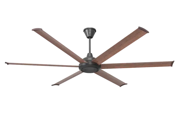 The Bison 84" ceiling fan combines raw power with refined elegance. Its whisper-quiet motor delivers over 15,000 CFMs of airflow while maintaining understated sophistication with warm walnut foils and a sleek black motor.