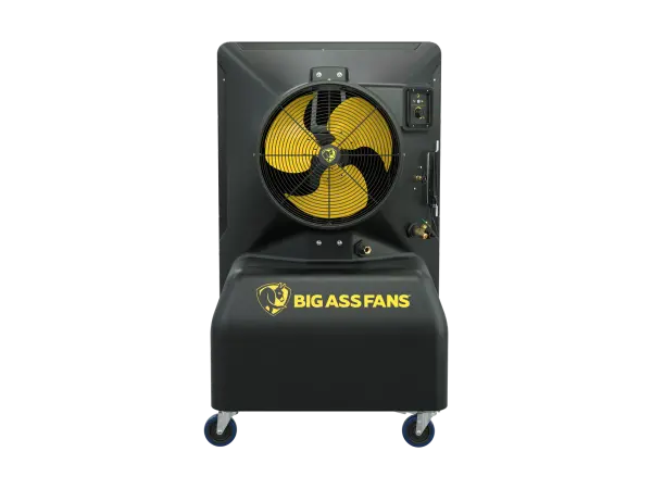 The Cool-Space 350 delivers powerful evaporative cooling for up to 2,300 sq ft, dropping temperatures by 33°F. Perfect for warehouses, garages, and outdoor areas, it features GreenGuard Gold-certified media, 10-hour runtime, and whisper-quiet operation with intuitive controls. - alternate view