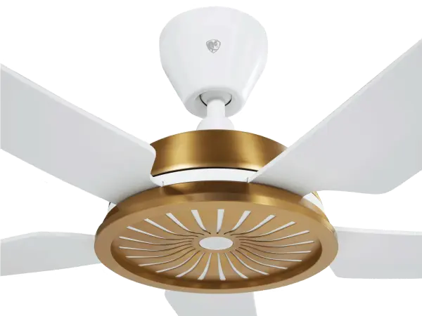 The Speakeasy Indoor Fan delivers elevated airflow for entertainment spaces with its distinctive five-blade design. Built with hybrid resin airfoils and metal housing, it combines durability with quiet, efficient operation and smart home integration. - alternate view
