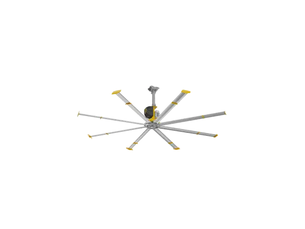 The Powerfoil X4 16 ft is an industrial-grade HVLS ceiling fan engineered for harsh commercial environments. With IP56 rating, eight airfoils, and coverage up to 16 feet, it delivers unmatched airflow and safety.