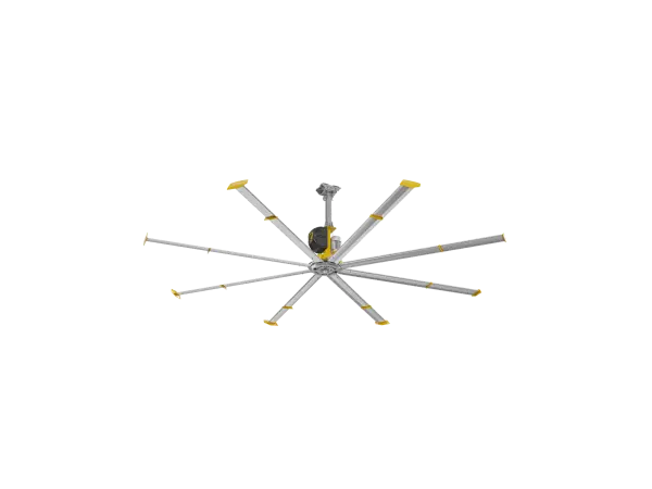 The Powerfoil X4 18-foot fan delivers unmatched airflow with IP56 rating for dust and water resistance. Features eight airfoils, aircraft-grade safety systems, and a hermetically sealed gearbox for extreme durability in warehouses, gyms, and industrial spaces.