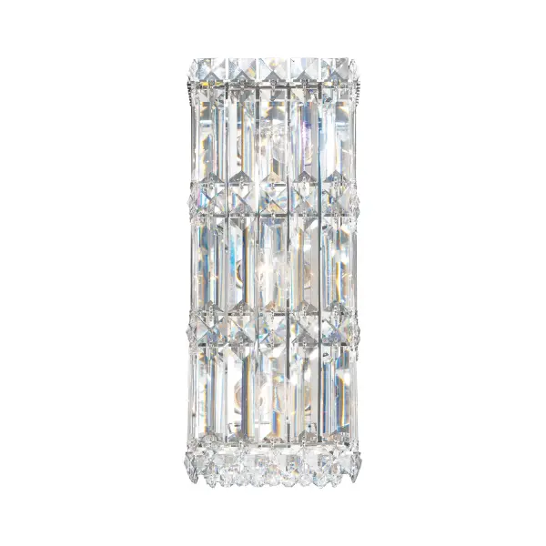 Quantum: These precious boxes of thick crystal pendeloques and gems cast on a stainless steel frame emit a dazzling light both timeless and extravagant. Collection: Quantum Rooms: Dining Room Living Room Foyer Kitchen and Bathroom Finish: Stainless Steel Glass: Clear Spectra Crystal Crystal: Spectra Crystal Clear Notes: Spectra Crystal Width: 4.50" Height: 13.00" Length: 5.50" Weight: 6.00 lb Extension from Wall: 4.50" Bulbs Included Number of Bulbs: 3 Maximum Wattage: 40.00 W Bulb Type: G11 Bulb Base: E12 Light Source: Incandescent Voltage: 120.00 V Material: Stainless Steel Country of Origin: United States Safety Rating: Dry Parts Diagram
